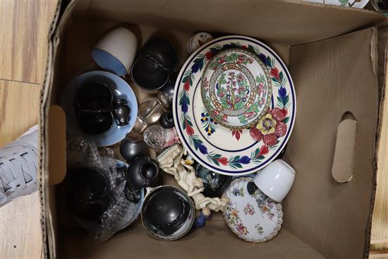 A collection of assorted ceramics and glass to include Dicker pottery